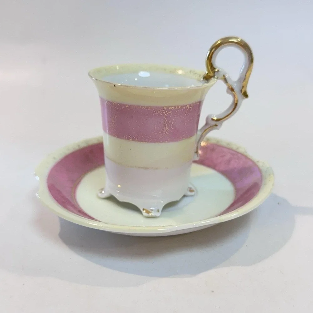 Vintage Ucagco Occupied Japan‎ Demitasse Espresso Cup Ornate Handle Pink & Gold
